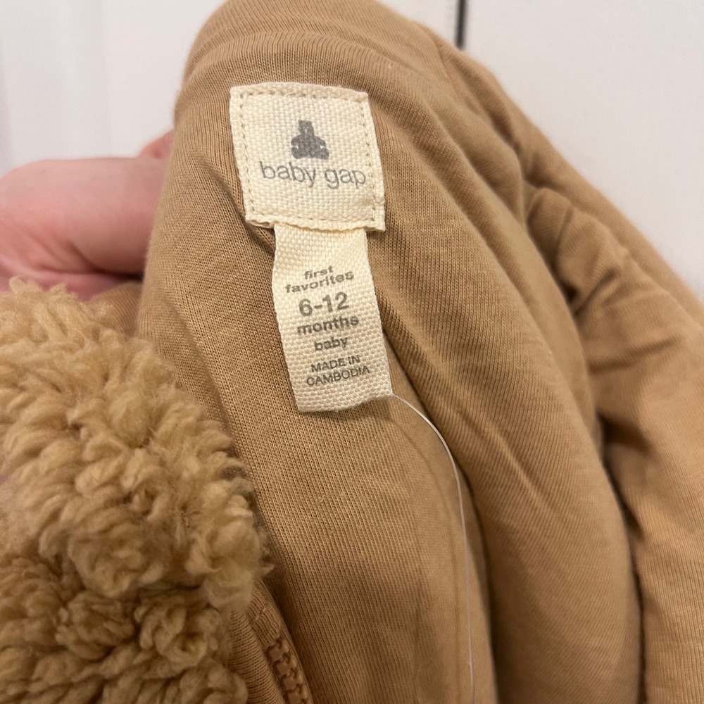 GAP BabyGAP Teddy Sherpa One-Piece Tan Unisex 6-12 Months Snowsuit Winter Hooded - Picture 7 of 9